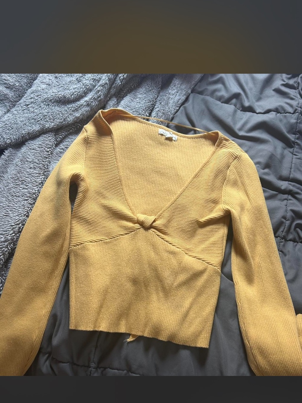 La Hearts Mustard Knot-Front Ribbed Top